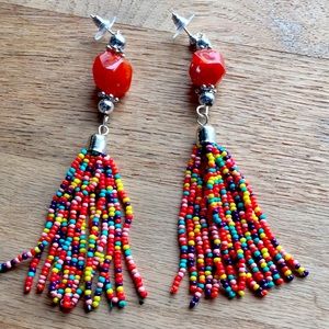 Multicolor tassel stud earrings.